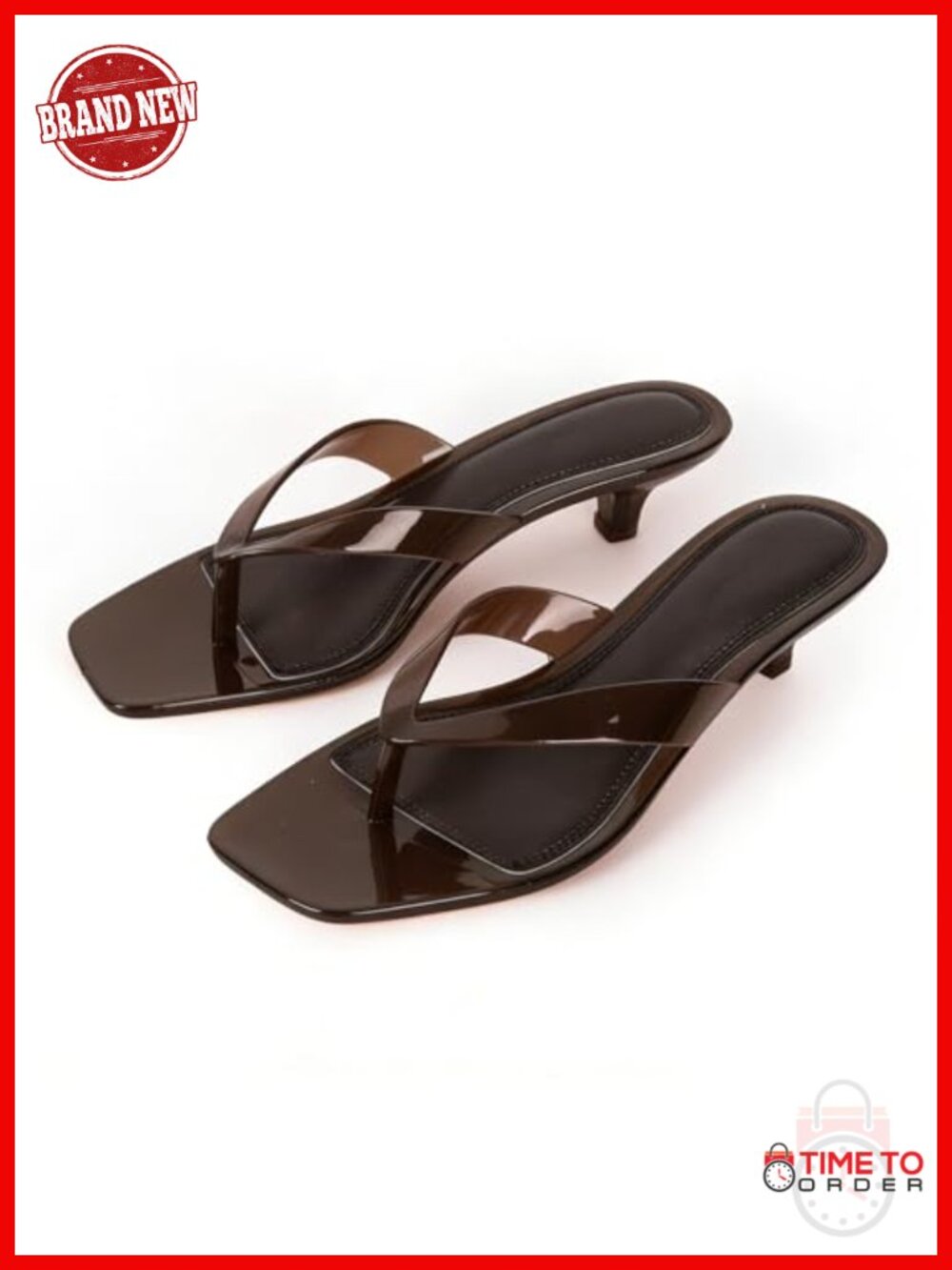 Jelly Kitten Heel Flip Flops Clear Square Open Toe Thong Sandals Slip-On